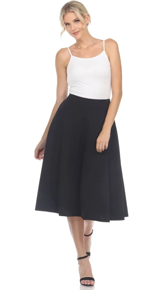 Women's Flared Midi Skirt with pockets - White Mark