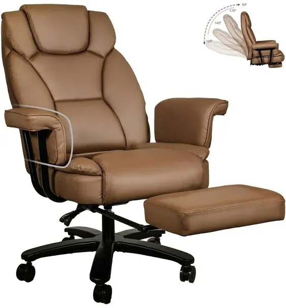 Gyi Big and Tall Office Chair 400lbs with Wide Seat and Arms, 160° Reclining Office Chair with Footrest, Comfortable Executive Office Desk Chair