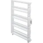 Wooden Can Organizer & Spice Rack - Slim Rolling Kitchen Cart, White