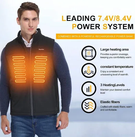 Smarkey Heated Jacket Vest for Men with 1pcs 7.4v 5200mAh Battery and Charger