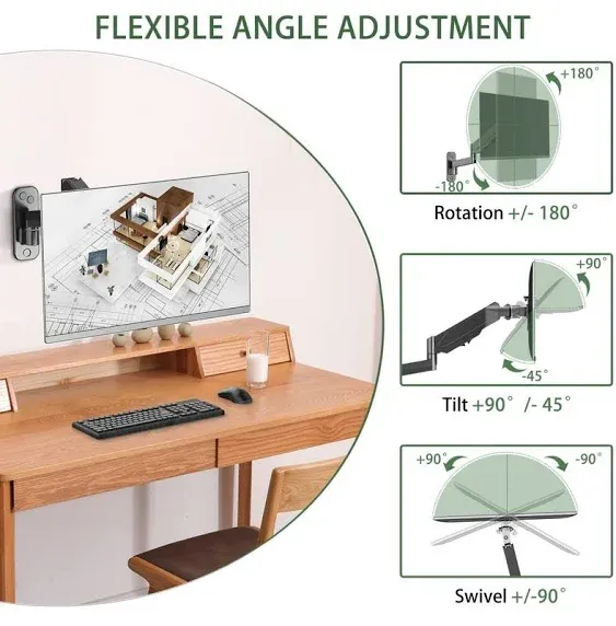 UPGRAVITY Monitor Wall Mount, Single Monitor Wall Arm for 17-32 inch Flat/Curved ...