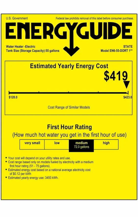 State Proline Series 55 Gallon Capacity 4.5 kW Heating Input Tall Electric Water Heater