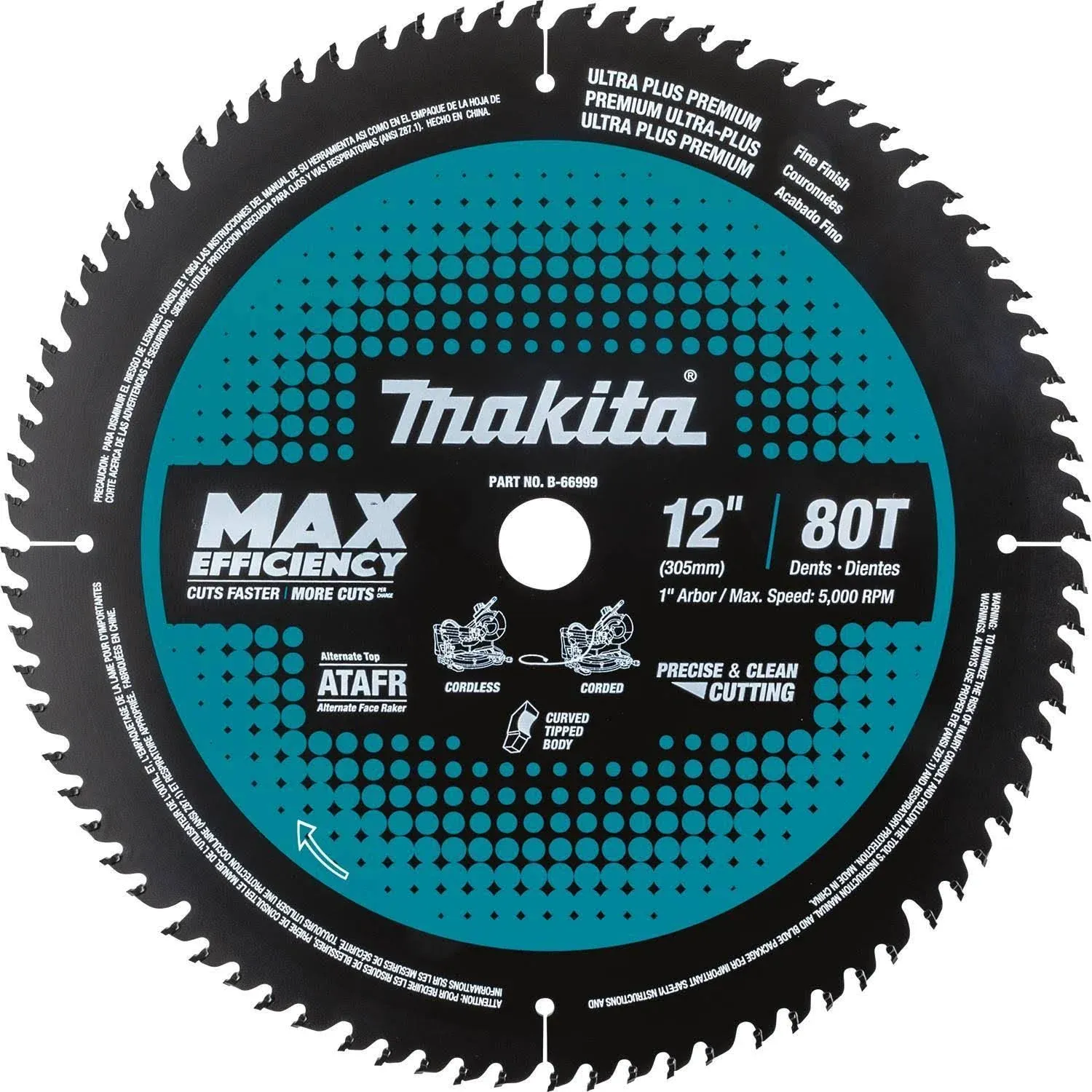 Makita B-66999 12" 80T Carbide-Tipped Max Efficiency Miter Saw Blade