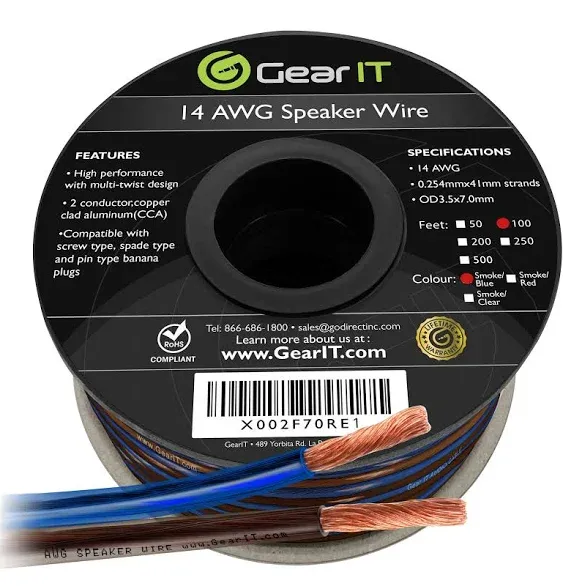 GearIT 14-Gauge Speaker Wire (200 Feet/60.9 Meters) Black - Lifetime Warranty