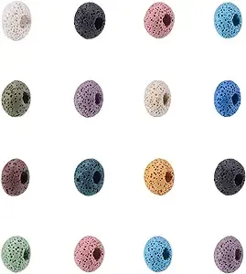 Lava Rock Gemstone European Beads, Large Hole Beads, No Metal Core, Rondelle, Mixed Color, 15~16.5x9~10mm, Hole: 5mm