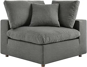 Modway Commix Down-Filled Overstuffed Upholstered Sectional Sofa Corner Chair in Gray