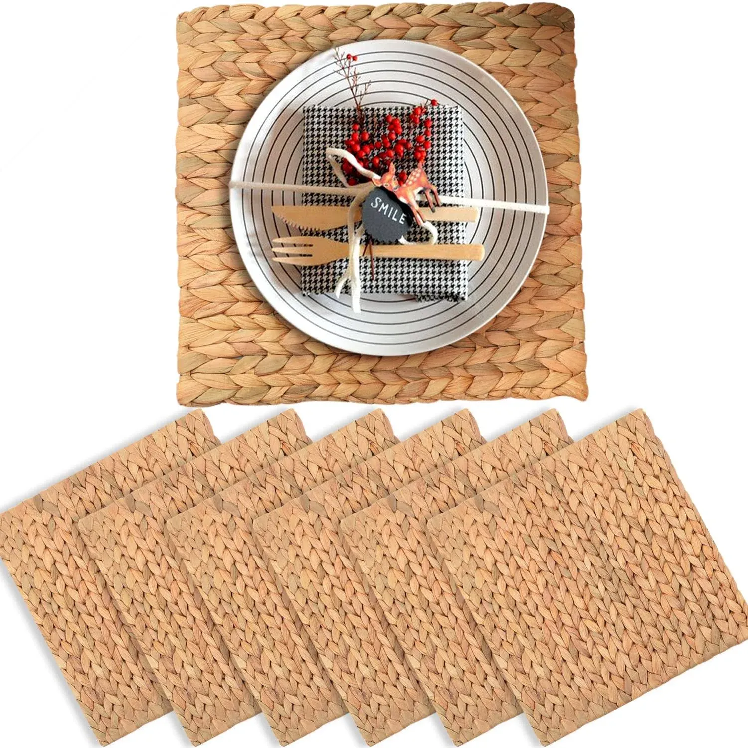 Square Placemats Set of 6, Table Mats Set of 6, Chargers for Dinner Plates, Place Mats Indoor Set of 6, Square Woven Placemats Set of 6, Farmhouse Placemats Set of 6, Wicker Placemats 12"