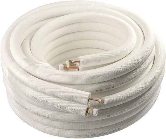 Wostore 50Ft. Mini Split Line Set Includes Two Pipes 1/4" & 3/8" O.D. 3/8" Thickened PE Insulated Coil Copper Line with Nuts for Air Conditioner HVAC Refrigeration and Heating Equipment