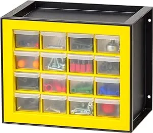 IRIS USA Screw Organizer, Hardware Storage Organizer, 16 Drawer Parts Cabinet, Plastic Drawer Storage for Hardware Crafts, Small Parts, Nuts and Bolts, Tool Storage, Scrapbook Art Hobby - Yellow