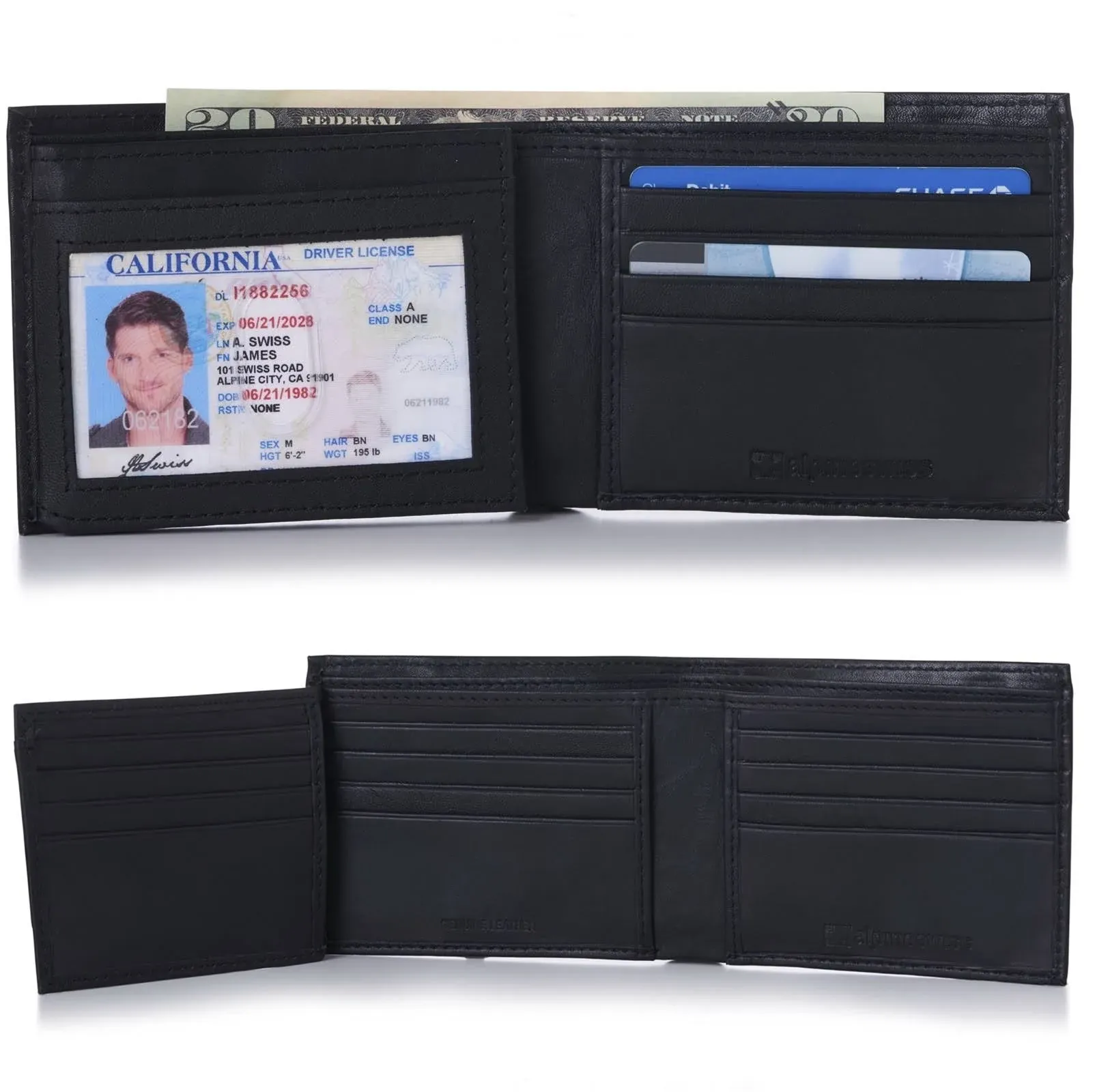 Alpine Swiss Mens Wallet Trifold Bifold Billfolds to Choose from Genuine Leather Comes in Gift Bag