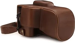 MegaGear MG1608 Ever Ready Leather Camera Case compatible with Canon EOS Rebel T7 (18-55mm), 2000D (18-55mm) - Dark Brown