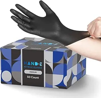 Hand-E Nitrile Gloves - Black - Medium / 50