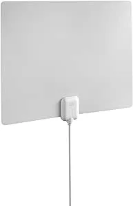 One for All 14542 HDTV Antenna - Amplified Indoor Ultra-Thin TV Antenna with Up to 60-Mile Range, Multi-Directional Reception & Automatic Gain Control - White/Black