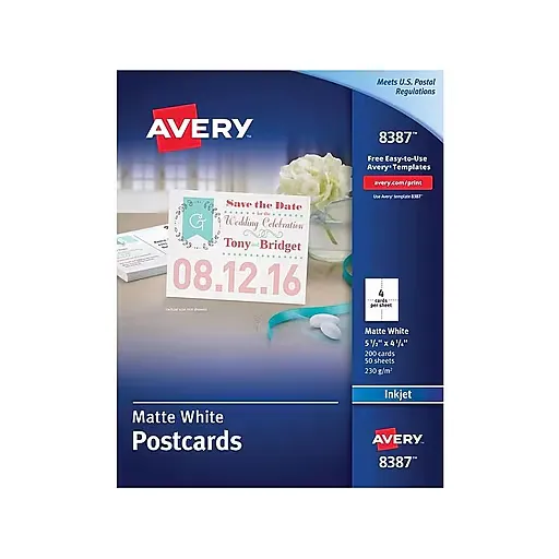 Avery Printable Postcards for Inkjet Printers, 4.25" x 5.5", 200 Blank Cards -- Great for Recipe Cards and Flashcards (8387)Avery Printable Postcards for Inkjet Printers, 4.25" x 5.5",…