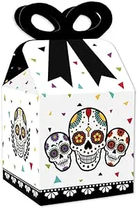 Big Dot of Happiness - Day of The Dead - Square Favor Gift Boxes - Halloween Sugar Skull Party Bow Boxes - Set of 12