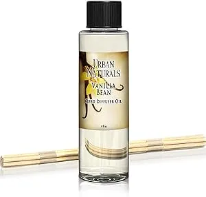 Urban Naturals Vanilla Bean Scented Oil Reed Diffuser Refill | Includes a Free Set of Reed Sticks! Vanilla Cream, Amber & Sweet Tonka Bean, 4 oz.