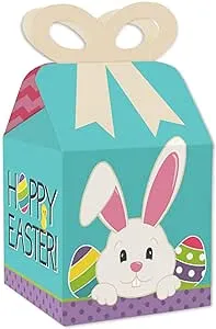 Big Dot of Happiness - Hippity Hoppity - Square Favor Gift Boxes - Easter Bunny Party Bow Boxes - Set of 12