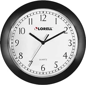 Lorell 9&#039;&#039; Round Profile Wall Clock - Analog - Quartz - White Main Dial - Black/