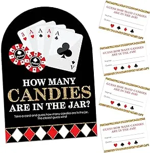 Big Dot of Happiness Las Vegas - How Many Candies Casino Party Game - 1 Stand and 40 Cards - Candy Guessing Game