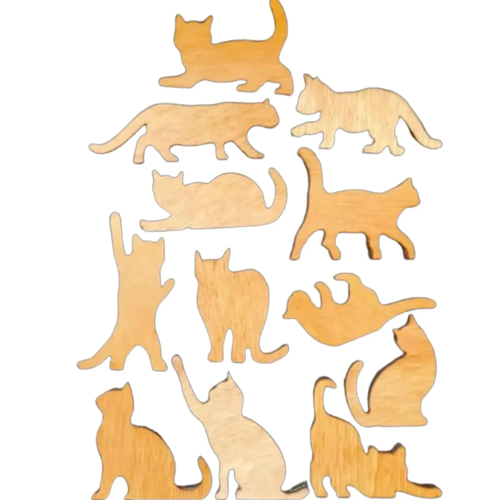 12PCS Different Forms Cat Wooden DIY Crafts Paper Cutouts Wooden Cat Shape Hanging Ornaments for Pet Themed Birthday Halloween Christmas Party Decoration