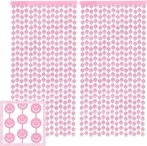 xo, Fetti Smiley Face Pink Foil Curtain Party Decorations - Set of 2 | Happy Pastel Birthday Party Decorations, Cute Bachelorette Party Photo Booth Backdrop, Baby Shower Supplies, Cute Preppy Party