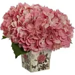 Nearly Natural Hydrangea with Floral Planter - Pink