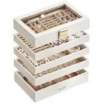 SONGMICS Stackable Jewelry Trays, 5-Tier Jewelry Box, Drawer Jewelry Organizer, with Glass Lid, Removable Dividers, for Vanity Table, 6.7 x 11 x 8.6 Inches, Gift Idea, Cloud White UJBC194W01