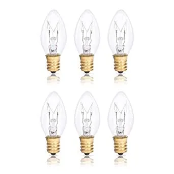 Simba Lighting C7 15W Replacement Bulb (12 Pack) for Himalayan Salt Rock and Basket, Plug In Aromatic Wax Warmer, Night Light, Clear Candle Shape, 120V, E12 Candelabra Base, Dimmable, 2700K Warm White