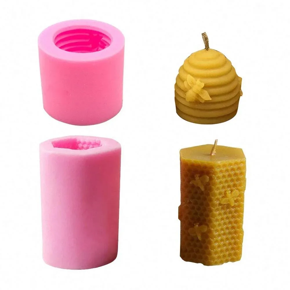 2 Pack 3D Bee Honeycomb Candle Molds Beehive Silicone Mold for Homemade Beesw...