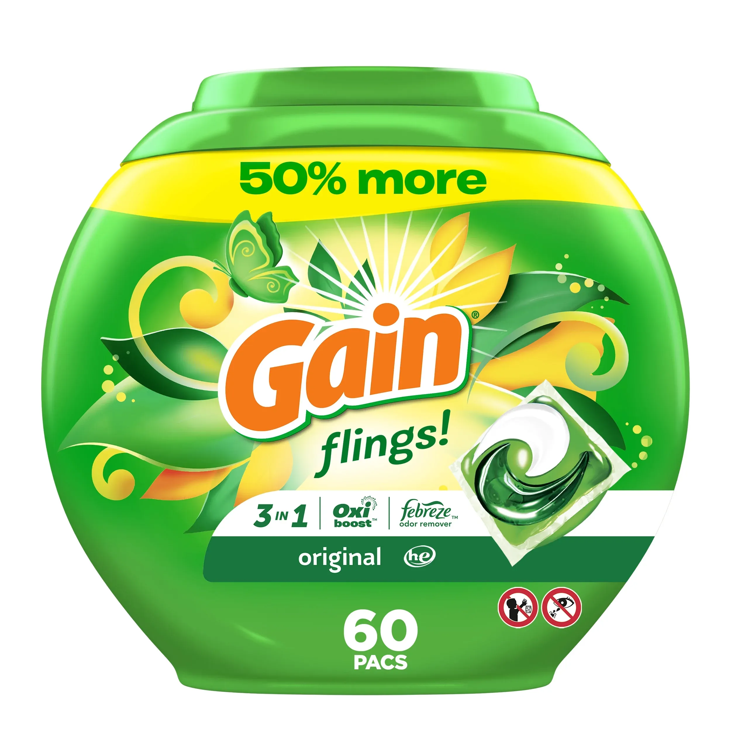 Gain Flings Laundry Detergent Soap Pacs - Original Scent, 60 ct