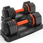 Sportsroyals 25lb 55lb Adjustable Dumbbells Set, 5lb to 25lb Dumbbells Pair,15LB ...