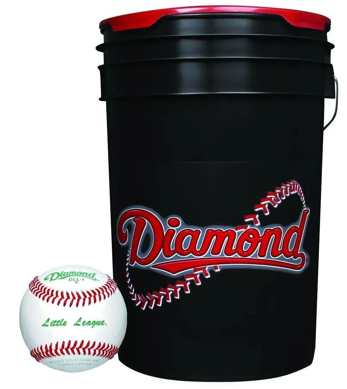 Diamond Sports 6-Gallon Ball Bucket with 30 DLL-1 Little League Baseballs, Black