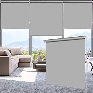 LUCKUP 100% Blackout Waterproof Fabric Window Roller Shades Blind Thermal Insulated UV Protection for Bedrooms Living Room Bathroom The Office Easy to Install 31" W x 79" L(Grey)