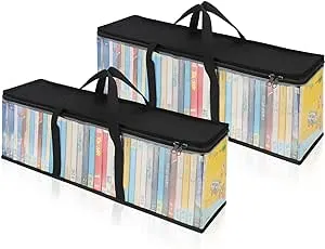 Stock Your Home CD Storage Bags (2 Pack) - Transparent PVC Media Storage - Water Resistant CD Holder Case with Handles - Clear Plastic Carrying Game