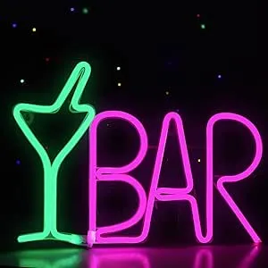 Neon Bar Signs for Home Bar USB Powered Blue Cocktail Glass &amp; Pink BAR Light,USB