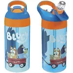 Zak Designs 17.5 oz Riverside Bluey Kids Water Bottle with Straw and Built in Carrying Loop Made of Durable Plastic, Leak-Proof Design for Travel, 2pk