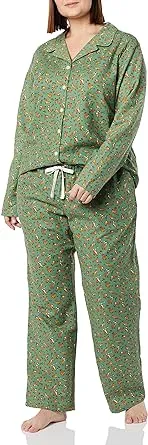 Amazon Essentials Women's Flannel Long-Sleeve Button Front Shirt and Pant Pajama Set