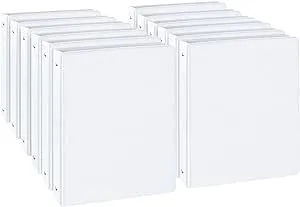 1-inch Round Ring Binder, Standard 3 Ring Binder Fit Letter Size Paper, Presentation View Binders, White,12-Pack