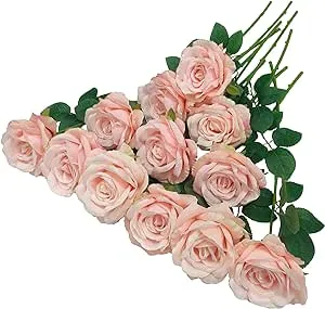 ATFL Blush Flowers12 Pcs Blush RosesBlush Pink Rose ArtificialArti<wbr/>ficial Rose...