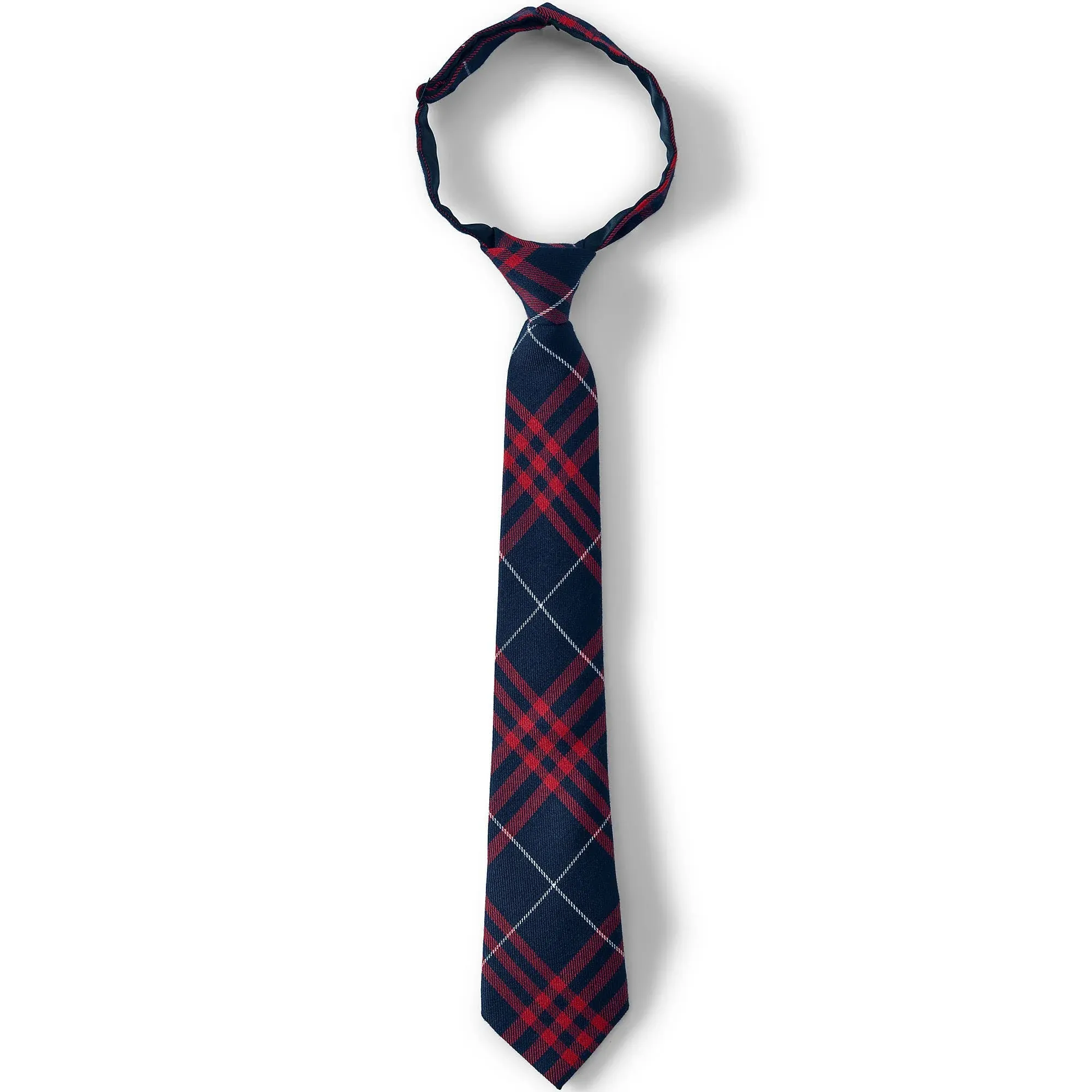 Lands' End School Uniform Kids Pre Tied Tie - Medium - Classic Navy Large Plaid