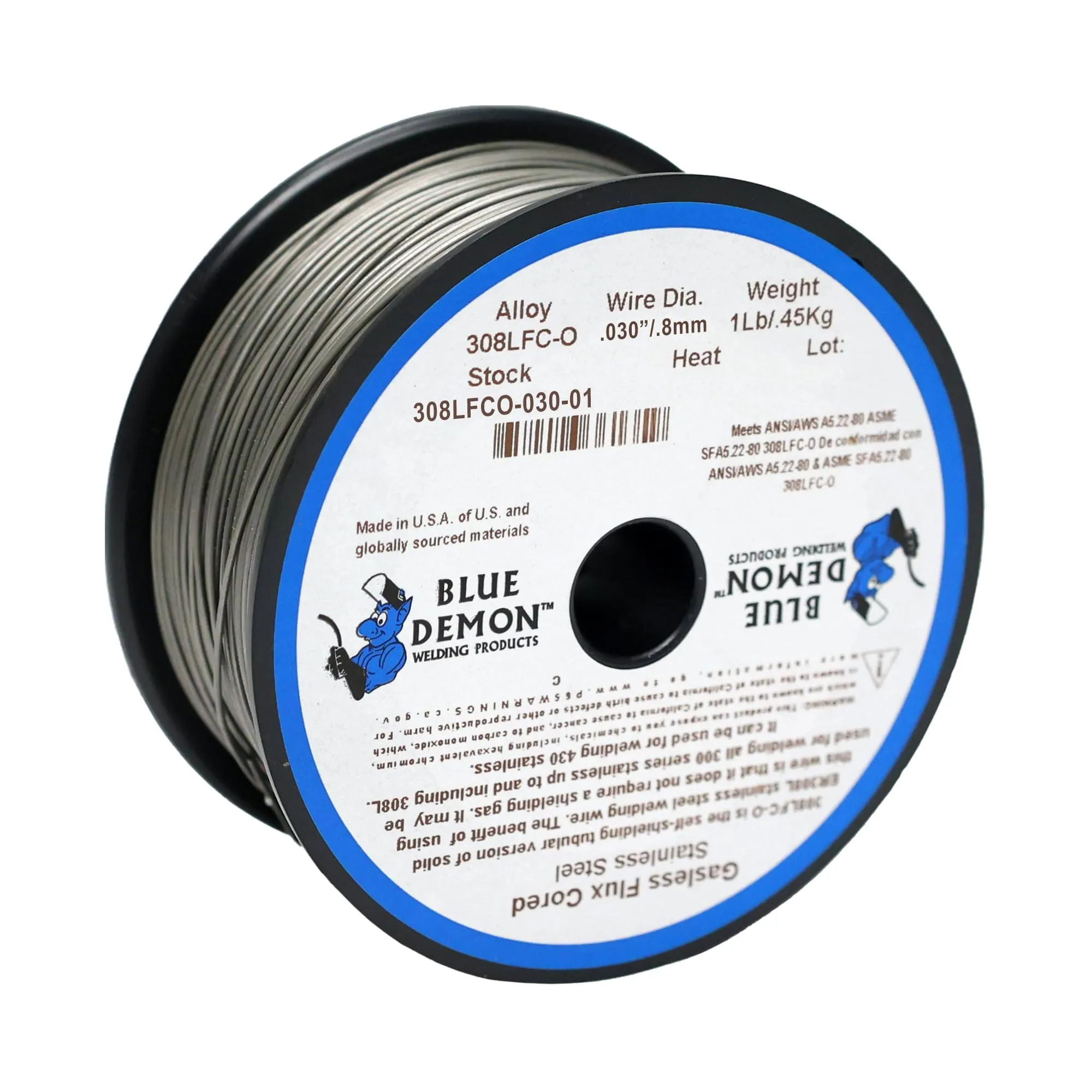 Blue Demon 308LFC-O X .030 X 1# Spool stainless steel flux cored gasless welding