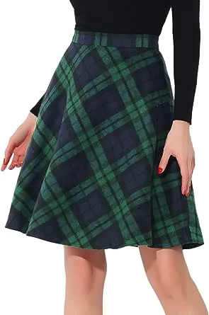 Allegra K Regular Fit Above The Knee Tartan A Line Skirt, Green / XL