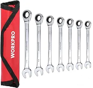 WORKPRO 7-Piece Ratcheting Combination Wrench Set, 72 Teeth, Combo Ratchet Wrenches Set with Roll Up Pouch, SAE 5/16"-11/16"