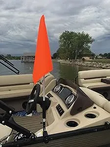 Pontoon Boat Flag Holder. Orange safety flag included. Tired of Holding the Skier Down Flag? Just clamp the Flag Buddy to your Boat and rotate it up when required. Rubbber clamping pads.