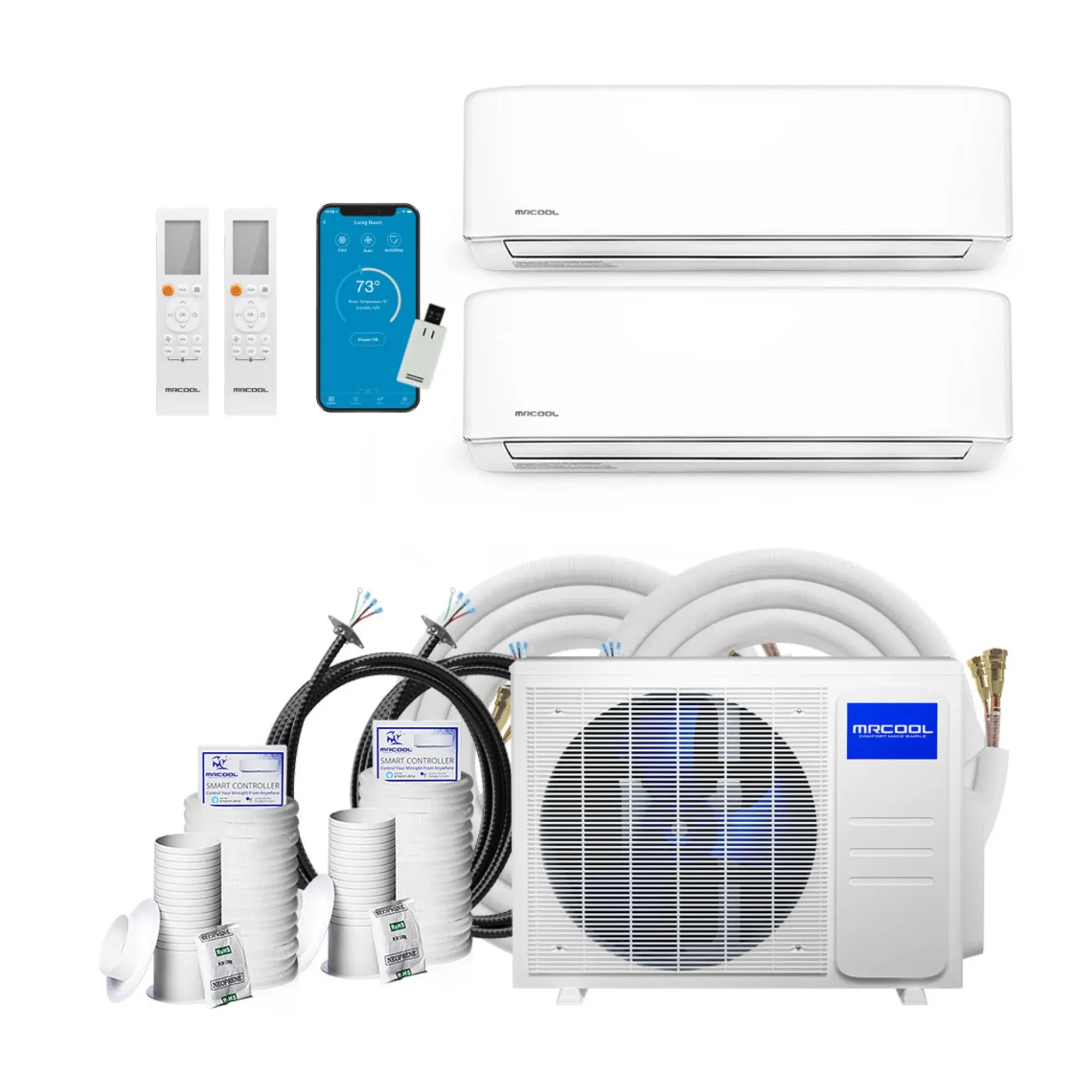 MRCOOL DIY Mini Split - 18,000 BTU 2 Zone Ductless Air Conditioner and Heat Pump with 25 ft. Install Kit, DIYM218HPW00C07