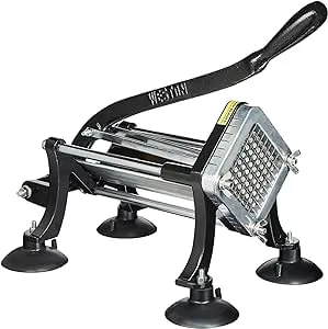 Weston Professional French Fry Cutter for Potatoes and Vegetable Dicer, 3/8” Stainless Steel Cutting Blade, Suction Cup and Wall-Mount Feet, Restaurant-Quality, Black