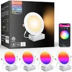 Lumary Smart Recessed Lighting 6 Inch Canless LED Recessed Lights 13W 1000lm Color Changing LED Downlight Wi-Fi Bluetooth Soffit Lights with J-Box Work with Alexa/Google Assistant (6 Inch, 4 Pack)