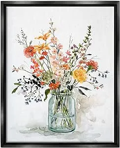 Stupell Industries Warm Summer Meadow Floral Bouquet Still Life Painting Jet Black Framed Floating Canvas Wall Art, 16x20, by Carol Robinson