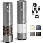 Electric Salt and Pepper Grinder Set, USB Rechargeable, Stainless Steel Automatic Salt and Pepper Mill Grinder with Adjustable Coarseness, Electric