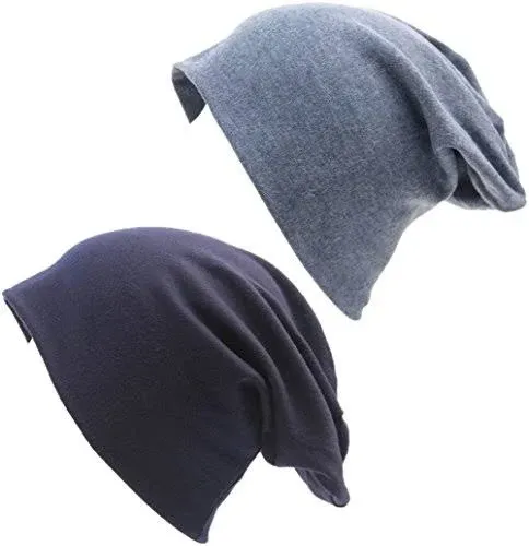 Unisex Indoors Cotton Beanie- Soft Cap Winter Warm Cap Skiing Hat (Black+Cowboy+Grey)